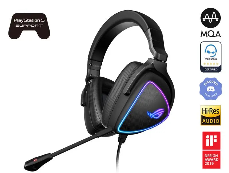 ASUS ROG DELTA S Lightweight USB-C Gaming Headset with AI noise-canceling mic, MQA rendering technology, RGB lighting, PC, Switch & PS5 LCC