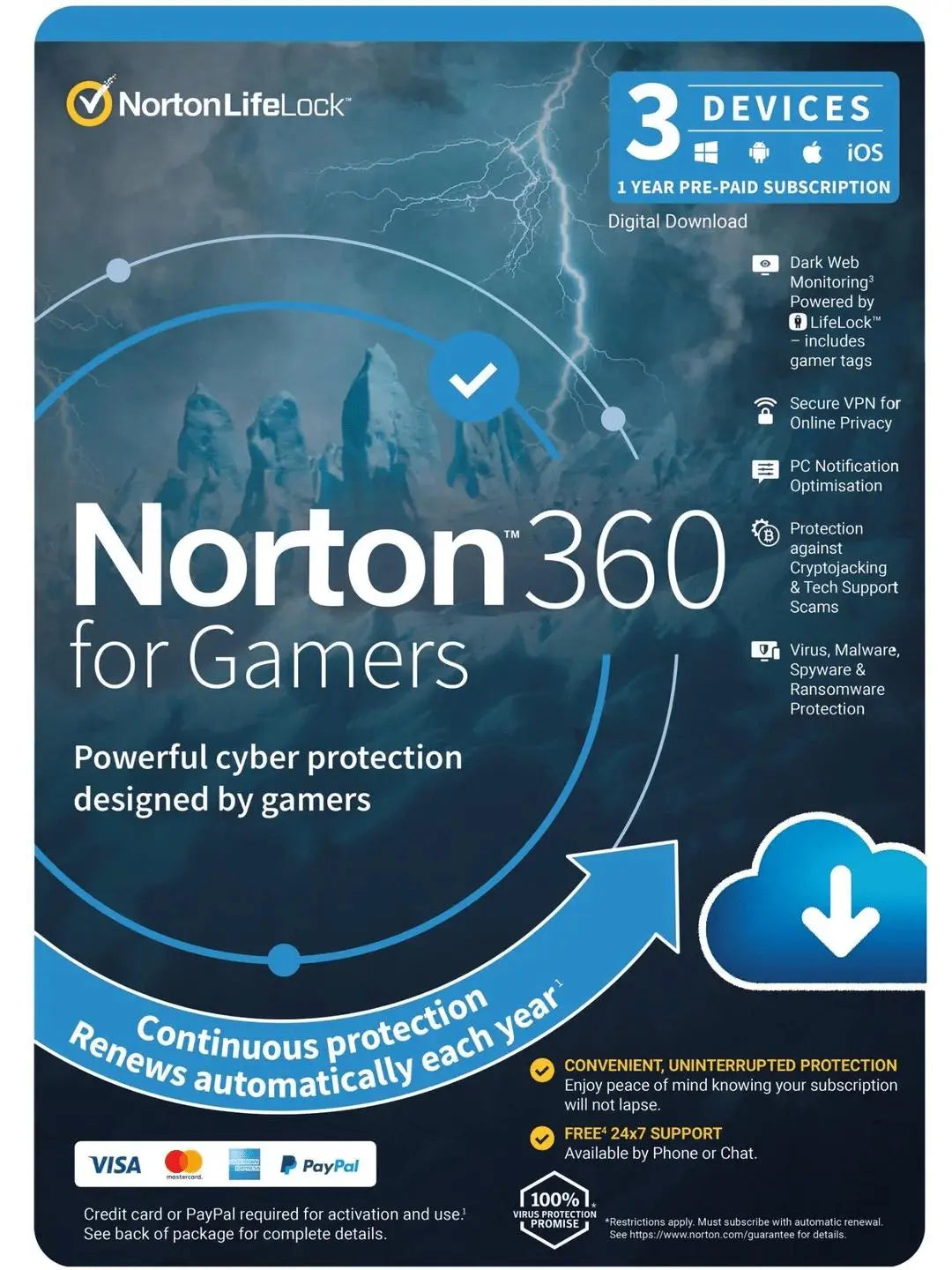 Norton 360 For Gamers. 1 User, 1 Device, 1 Year Lakes Custom Computers